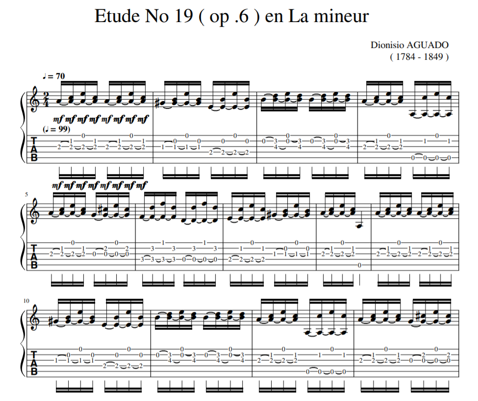 Dionisio Aguado - Etude No 19 ( op .6 ) en La mineur for  guitar Tab